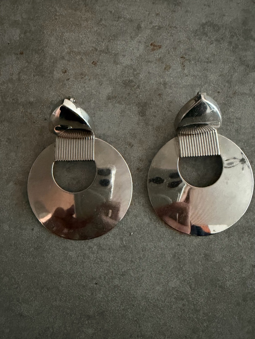 Vintage Silver-Tone Circular Drop Earrings